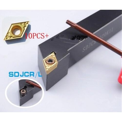 CNC lathe tool 10mm SDJCR1010H07+10PCS DCMT070204 Cemented carbide inserts 1 combination cutting plates