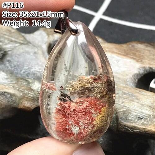 Top Natural Phantom Quartz Necklace Pendant For Women Men 35x21x15mm Water Drop Healing Beads Crystal Silver Rare Gemstone AAAAA
