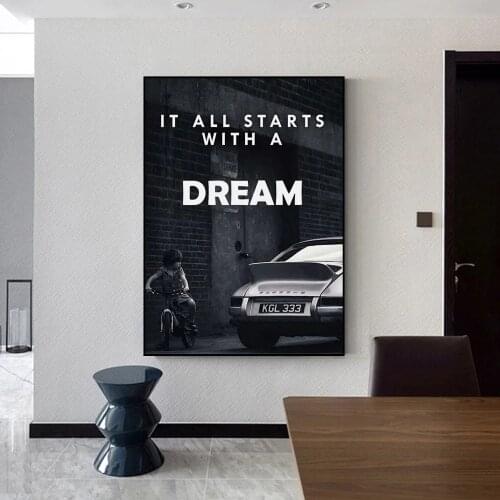 Decoration for Home Poster Black and White it All Starts with a Dream Canvas Painting Room Wall Decor Art Prints Frameless