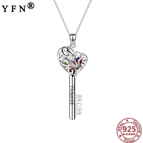 YFN 925 Sterling Silver Necklace Key Crystal Pendant Necklace Silver 925 Jewelry Silver Chain 925 Moms Gifts Mothers Day Gifts