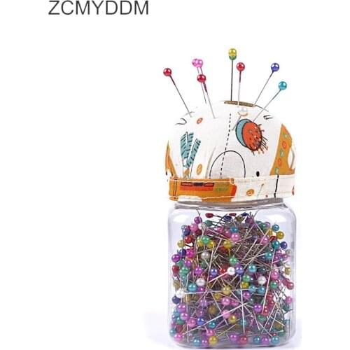 ZCMYDDM 500pcs Pearl Head Needle Head Pins with Fabric Covered Pin Cushion for Dressmaking Jewelry Quilting Sewing Crafts Tools