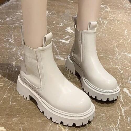 2021 New Plush Ankle Boots for Women Autumn Winter Pu Leather Platform Chelsea Boots Woman Thick Sole Warm Cotton Shoes Booties