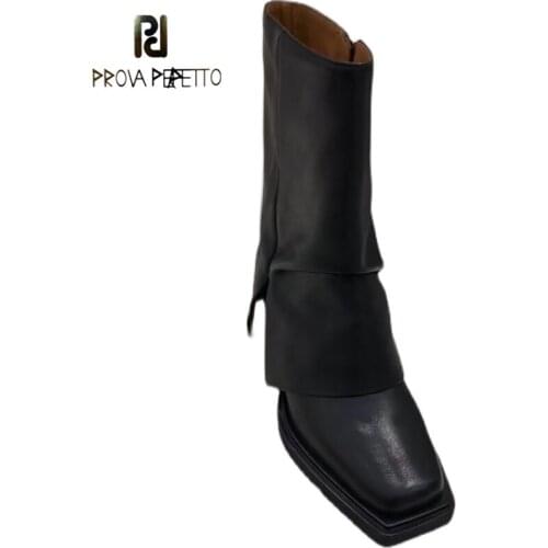 Fried Street Pants Boots Square Toe Thick Heel Short Boots Designer Autumn New Leather Retro High-quality Single Boots