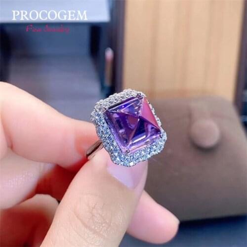 Square Cuted Amethyst Ring for women Party gifts 10x10mm Purple Crystal Rings with Cubic Zirconia 925 Sterling silver #858