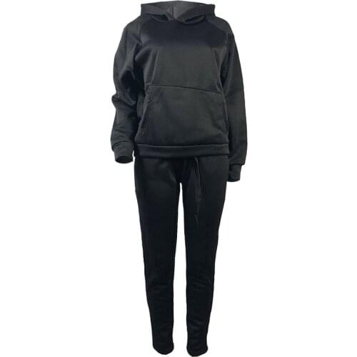 Winter Oversize Fleece Long Sleeve Top Hoodie Women Two Piece Set Sweatshirts Sweatpants Pants Jogging Femme Hoodies Tracksuits