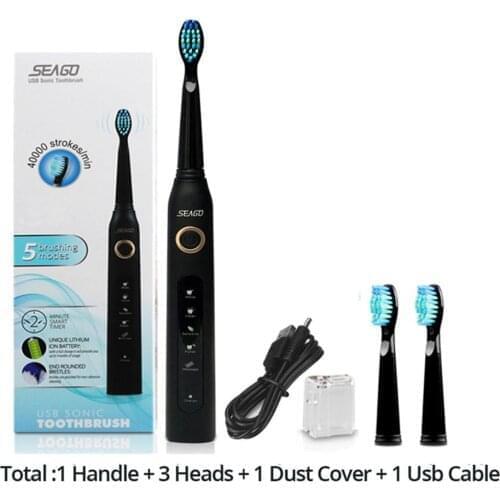 Seago-507 Electric Toothbrush 5 modes Adult Waterproof Deep Clean Teeth Brush With 2 Replacement Heads USB Rechargeable