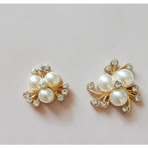 10pcs Metal Alloy KC Gold Flowers Crystal Rhinestone Imitation Pearl Flowers Connectors Charm For Jewelry Making