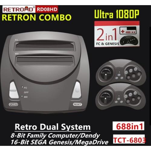 2021 Newest 1080P FC/ Dendy+16Bit SEGA MD Genesis Retron Combo Retro Dual Console RETROAD RD08HD 688 Games 60Pin + 64Pin Slot