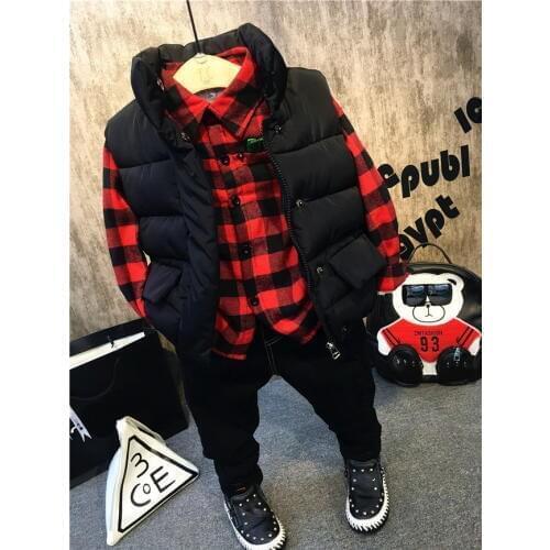 Children Clothing Boys Sets Winter Kids Clothes Toddler Boy Clothes Sets Cotton Vest +plush shirt +plush pants 3pcs Sport Suits