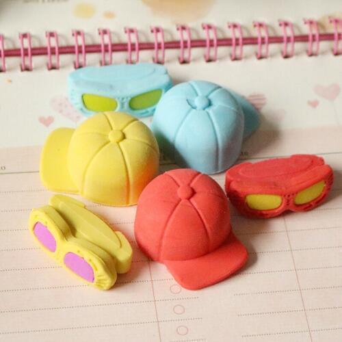 36bag/lot Creative Sunglass and hat erasers / cartoon rubber eraser / student stationery/children kids gift