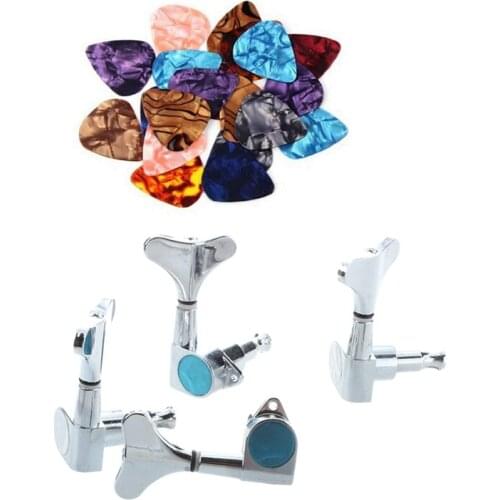 4x Sealed Bass Tuning Pegs Tuners Machine Heads 2L + 2R & 200x Premium 0.46mm Stylish Colorful Celluloid Guitar Picks