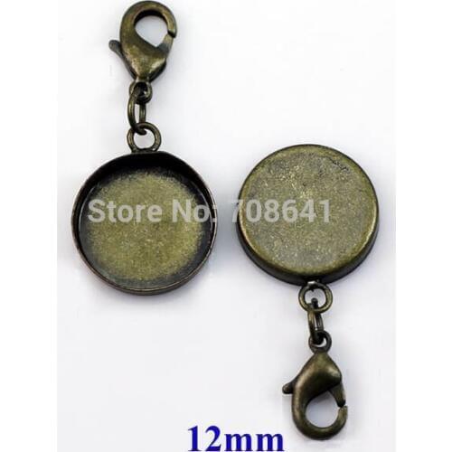 Antique Bronze tone Plated Blank Bases 12mm Round Deep Wall Bezel tray w/ Lobster Clasps Pendant Setting DIY Jewelry Findings