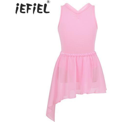 Kids Girls Sleeveless Ballerina Tutu Dancewear Criss-cross Back Ballet Dancing Class Gymnastics Leotard with Chiffon Skirt