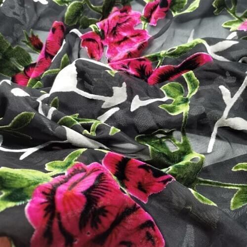 Velvet Pile Flocked DIY Rayon Fabric 114cm Width Fleeced Burn-out Fabric Wedding Dress Material Fabric 1Yard