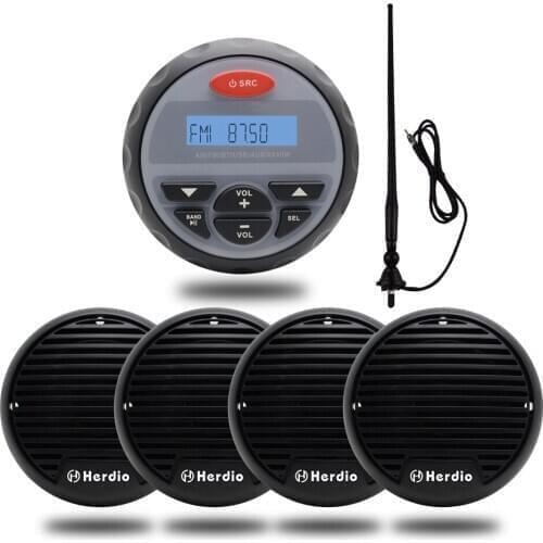 Bluetooth Golf Cart Radio FM AM Radio Receiver Waterproof Mp3 Player +3" Waterproof Marine Speakers+Marine Rubber Radio Antenna