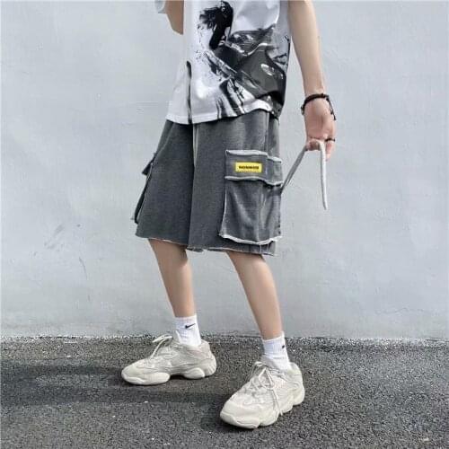 Summer new casual pants mens trendy brand big pocket overalls shorts 2021 Hong Kong style loose fashion sports five-point pants