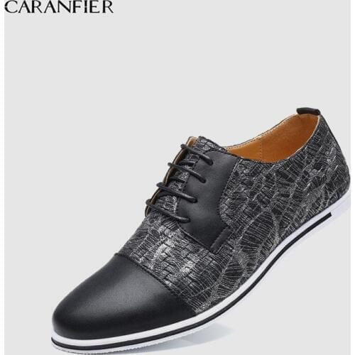 CARANFIER Mens Leather Shoes Business Mens Flats Lace Up Shoes Plaid Oxfords Breathable Male Footwear Sneakers Men Leisure Shoes