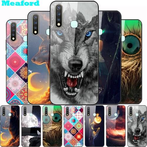 For Vivo Y19 Case Tempered Glass Printed Hard Back Cases for Vivo Y19 Y 19 1915 Cover Coque VivoY19 TPU Bumper Y5S U3