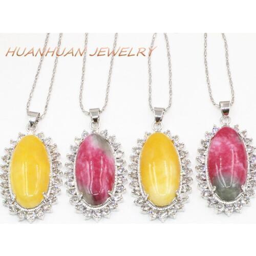 Elegant Stainless Steel Chain Pendant For Women Necklace Natural Jades Oval Stone Pendants 24x42mm New Fashion Diy Jewelry B3363