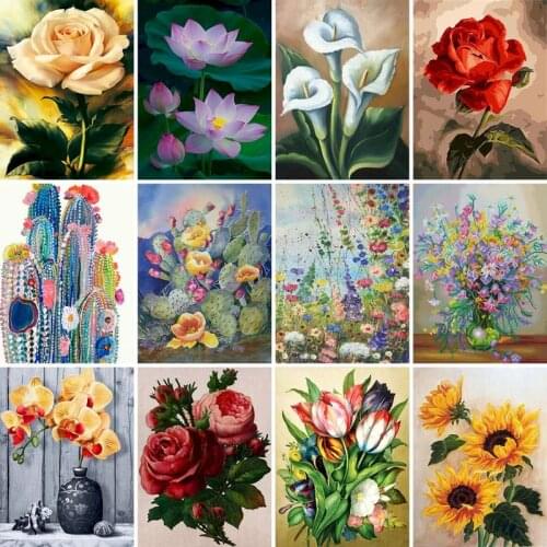 GATYZTORY Diamond Painting Flower Picture Of Rhinestone Full Square/ Round Drill 5D DIY Diamond Embroidery Mosaic Handmade Gift