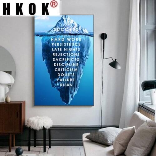 HKOK Iceberg Of Success Canvas Painting Landscape Motivational Quote Wall Art Picture for Living Room Posters Hoom Decor