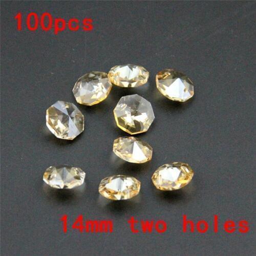Hot Sales 100cs/Lot 14mm Gold Champagne Crystal Chandelier Beads with 2 Holes For Garland Strand Hanging Lights Decoration