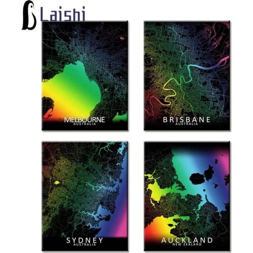 Rainbow Map DIY Diamond Painting Cross Stitch 5D Full Square round Drill New Zealand Australia City Sydney Embroidery Mosaic Art