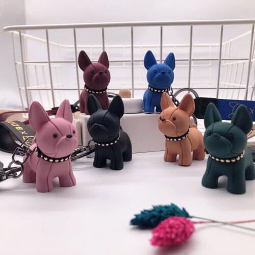 Classic French Punk Bulldog Keychain Men Car Key Ring Key Chain Jewelry PU Leather Dog Keychains for Women Bag Charm Trinket