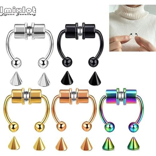Fashion Nose Ring Reusable Stainless Steel Fake Magnetic Horseshoes Non Piercing Hoop Jewelry for Party Bar False Nose Jewelry