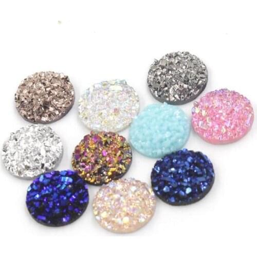 50pcs/lot Assortment 10mm Round Faux Druzy Cabochon Bead Multicolors Resin Glitter Resin Flatback Cameo Craft Jewelry Making DIY