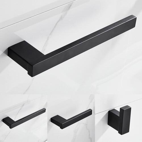 3pcs Bathroom Hook Matte Black Bathroom Towel Hanger Wall Mounted Single Washroom Towel Bars Rack Hanging Holder Accessories