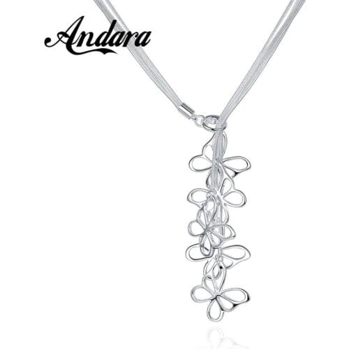 Fashion 925 Silver Necklace Five Butterfly Pendant Necklace for Woman Glamour Jewelry Gift