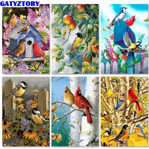60x75cm DIY paint by number canvas painting kits Birds Acrylic Paint Decoration Coloring By Numbers Animals Unframe Handmade Gif