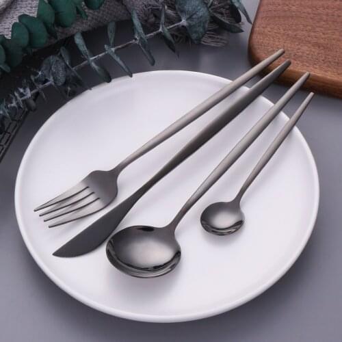 Stainless Steel Portable Cutlery Set Black Tableware Spoon Set Kids Dinnerware Coffee Tea Spoon Dessert Fork Silverware Set