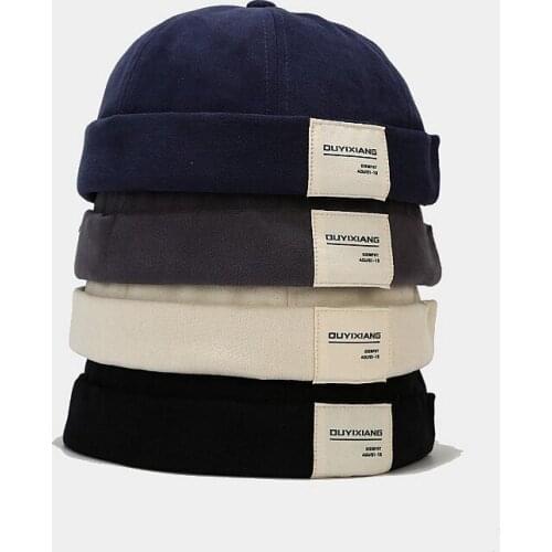 New Retro Womens Summer Adjustable Beanie Dome Melon Cap Simple Letter Cloth Brimless Cap Unisex Skullies Beanies Docker Cap