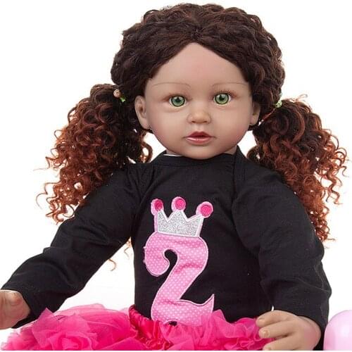 New Hair Style Reborn Baby Dolls Black Skin 60 CM Toddler Newborn Dolls Toy Kids Cosplay Playmate Birthday Gift