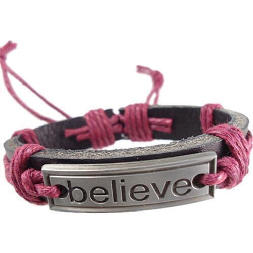New Casual Retail Fashion Handmade Wrap Belt Hemp Rope Believe Letter Charm Genuine Leather Women Men Bracelet Wholesale Jewelry