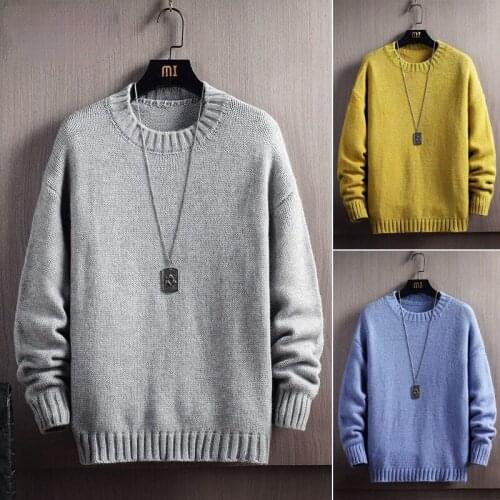 Autumn Winter Harajuku Solid Color Knitting Long Sleeve Sweater Casual Long Men Tide Sweater Loose Boyfriend Pullovers D101