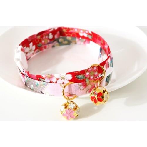 Japanese Style Adjustable Pet Flower Hollow Bell Collar Cat Dog Collar Dog Rabbit Chinese Style Accessories