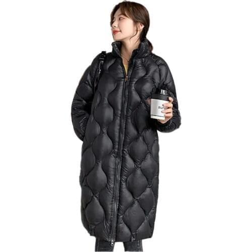 2021 NEW Glossy Long Parka Women Winter Jacket Padded Coat Stand-up Collar Loose Plus Size Black Milky-white Warm Outwear KW1029