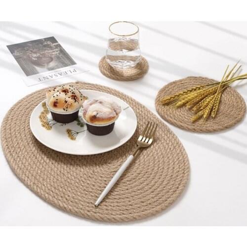 Flax Practical Hand-woven Placemat Dining Table Cushion Widely Use Flax Table Mat Eco-friendly for Daily Life