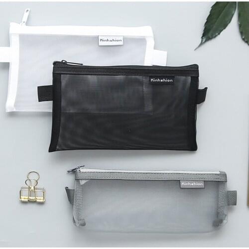 Transparent Mesh Pencil Case Pen Bags Office Organizer Student Zipper File Bag School Supplies Pen Case Nylon Pencil Bag