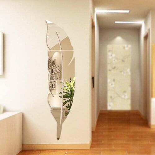 Freeshipping Self Adhesive Mirror, Acrylic Mirror Paper, Wall Decoration, 3D Feather, Nordic Room And Living Room Decoration
