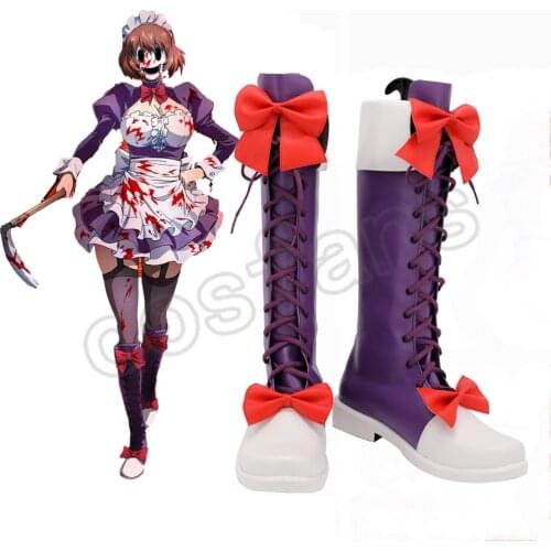 Game Maid-fuku Kamen Cosplay Boots Anime High Rise Invasion Cosplay Costume Maid Outfit Purple Dresses Shoes For Women Halloween
