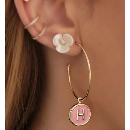 NEW Big Gold Color Copper Round Hoop Earrings Pink Small Circle Pendant Cute Party Earring womens accessories Wholesale Jewelry