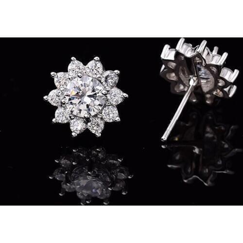 Sunflower stud earrings silver 925 earrings moissanite Total 1.00ct D VVS Silver 925 Jewelry Girlfriend Gift earrings for women