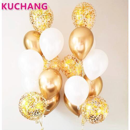 10/18pcs Metal Chrome Gold Silver Latex Balloons Transparent Golden Confetti Balloon Wedding Birthday Rose Gold Party Decoration