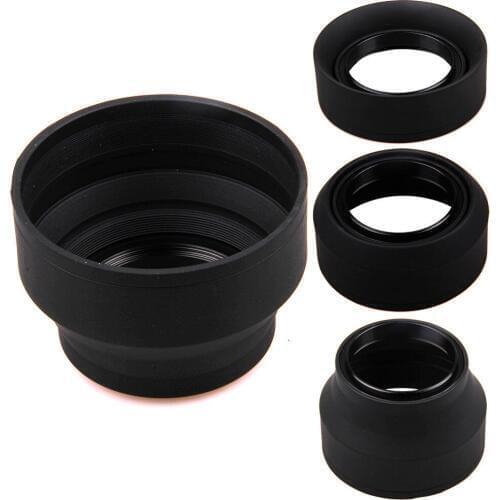 49mm 49 mm 3 Stage Collapsible Rubber 3 in 1 Lens Hood for Canon Nikon Sony Sigma Pentax Olympus Panasonic Camera DSLR