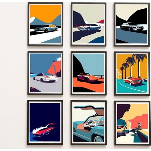 Modern Abstract Scenery Cartoons Car Wall Art Canvas Painting Nordic Posters and Prints Wall Pictures for Living Home Decoration