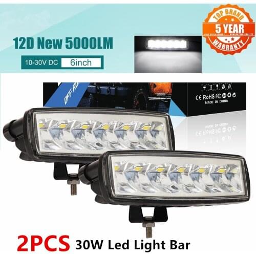 2PCS Super Bright 30W LED Light Bar 12D 6inch Offroad Spotlight Led Bar for Lada Truck 4x4 SUV ATV Niva 12 24V Auto Driving Lamp